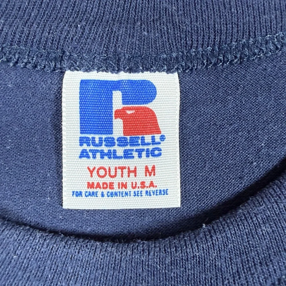 Vintage Russell Athletic T-Shirt Youth Medium Blue Short Sleeve #10‎